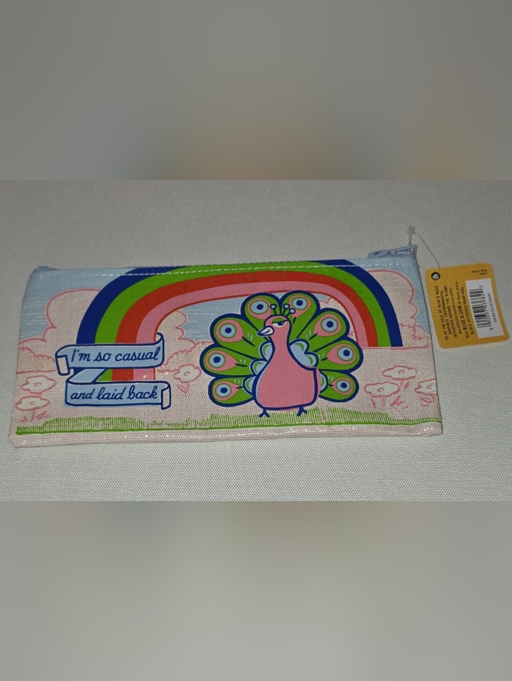 Rainbow Peacock Zip Pencil Zipper Storage Pouch • New • Blue Q Bags